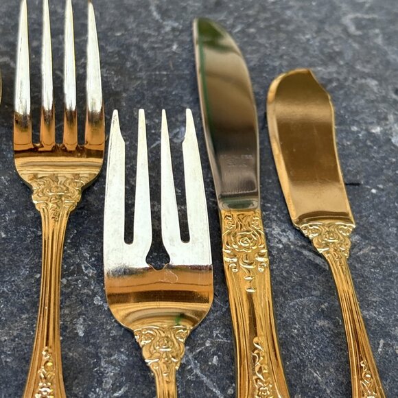 Northcraft 10K Gold Plated Flatware Set Roses Japan 44 Pcs Forks Spoons Knives - Picture 8 of 9